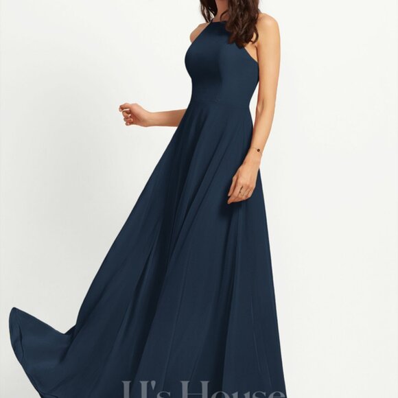 Navy bridesmaid formal prom maxi halter neck dress - Picture 3 of 6